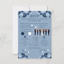 Dusty Blue Floral RSVP with Menu and Dress Code Karte