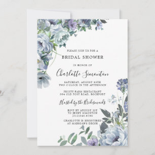 Dusty Blue Floral Rustic Bridal Dusche Einladung