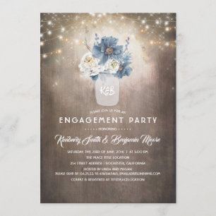 Dusty Blue Floral Rustic Country Engagement Party Einladung
