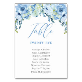 Dusty Blue Floral Rustic Modern Calligraphy Tischnummer