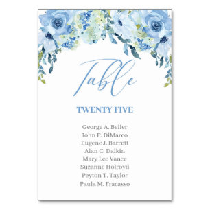 Dusty Blue Floral Rustic Modern Calligraphy Tischnummer