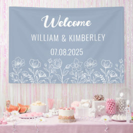 Dusty Blue Floral Rustic Simple Modern Wedding Banner