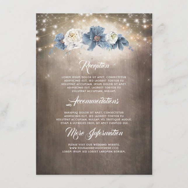 Dusty Blue Floral Rustic Wedding Information Guest Begleitkarte (Vorderseite)