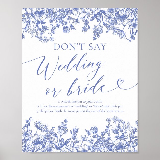Dusty Blue Floral Sage nicht Hochzeit oder Brautsp Poster (Vorne)