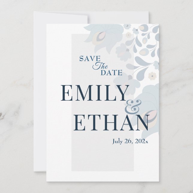 Dusty Blue Floral Save the Date (Vorderseite)