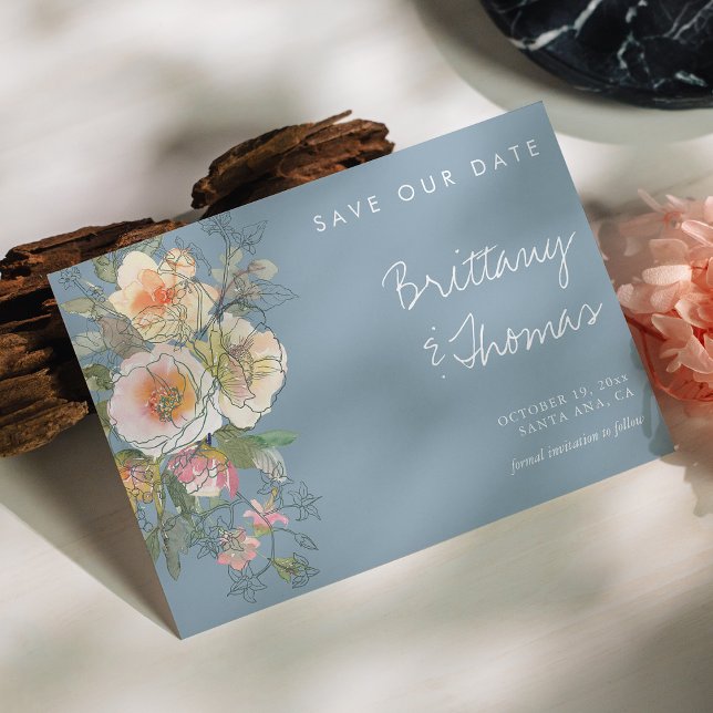 Dusty Blue Floral Save the Date - Aquarell Einladung (Dusty Blue Floral Save the Date – Watercolor Invitation)