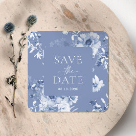 Dusty Blue Floral "Save the Date" Aufkleber