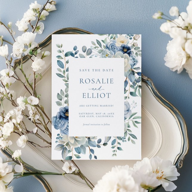 Dusty Blue Floral Save the Date Boho Save the Date Einladung (Von Creator hochgeladen)