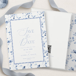 Dusty Blue Floral Save the Date Card Einladung