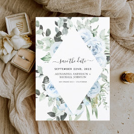Dusty Blue Floral Save the Date Greenery Einladung