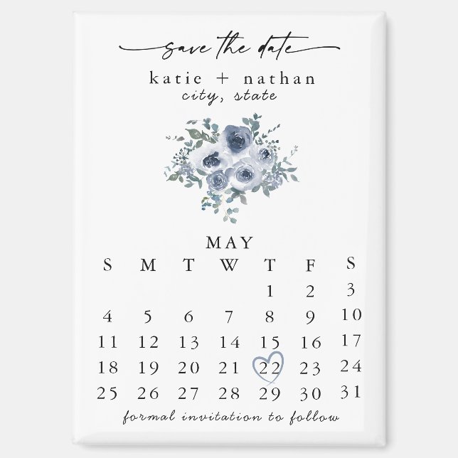 Dusty Blue Floral Save the Date Magnet (Vorderseite)