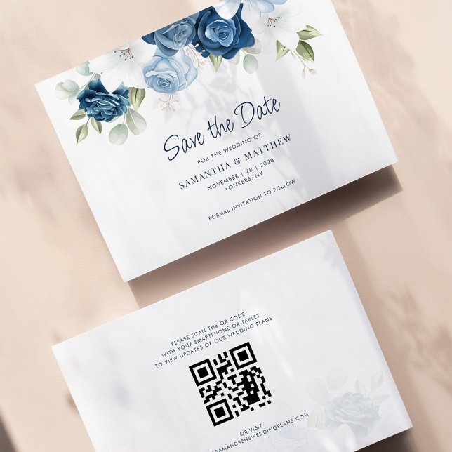 Dusty Blue Floral Save the Date QR Code (Von Creator hochgeladen)