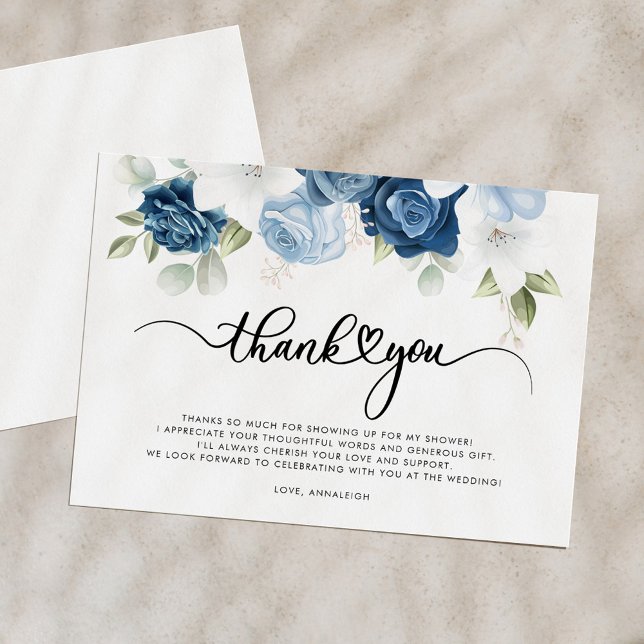 Dusty Blue Floral Script Brautparty Dankeskarte (Dusty Blue Floral Script Bridal Shower Thank You Card)