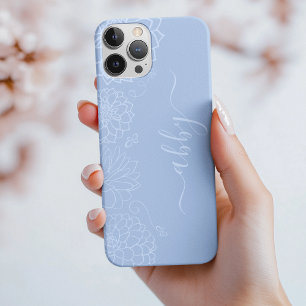 Dusty Blue Floral Script iPhone / iPad Fall 16 Pro Hülle