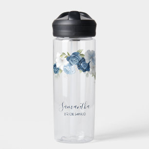Dusty Blue Floral Script Wedding Bridesmaid Custom Trinkflasche