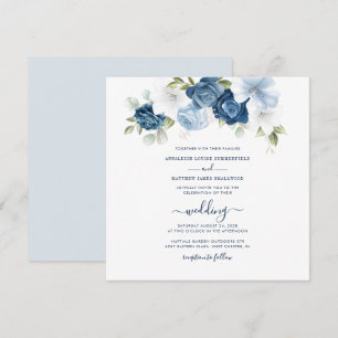 Dusty Blue Floral Script Wedding Einladung