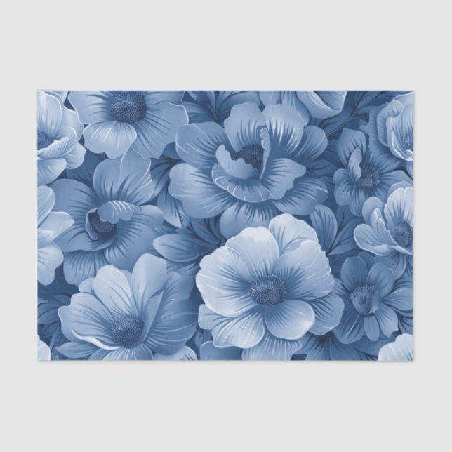 Dusty Blue Floral Seidenpapier (Vorderseite)