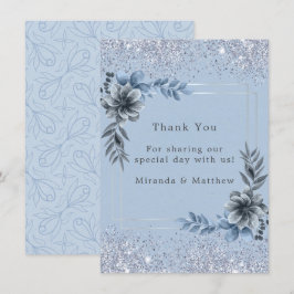 Dusty Blue Floral Silver Glitzer Hochzeit Vielen D Einladung