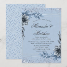 Dusty Blue Floral Silver Wedding Einladungen