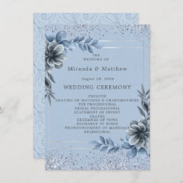 Dusty Blue Floral Silver Wedding Program Einladung