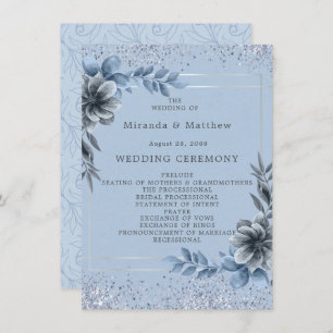 Dusty Blue Floral Silver Wedding Program Einladung