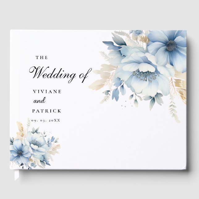 Dusty Blue Floral SPring Bloom Wedding Gästebuch (Vorderseite)