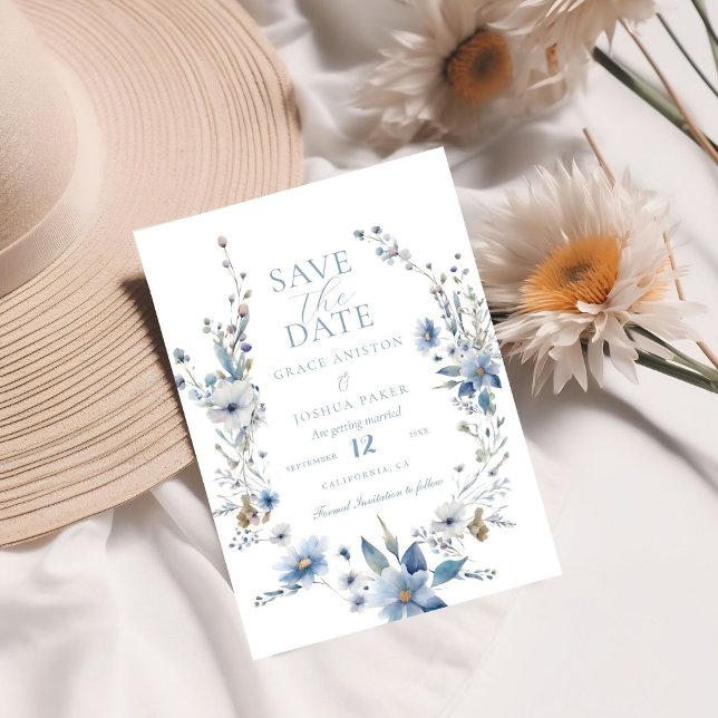 Dusty Blue Floral Spring grüne Hochzeit Save The Date (Von Creator hochgeladen)