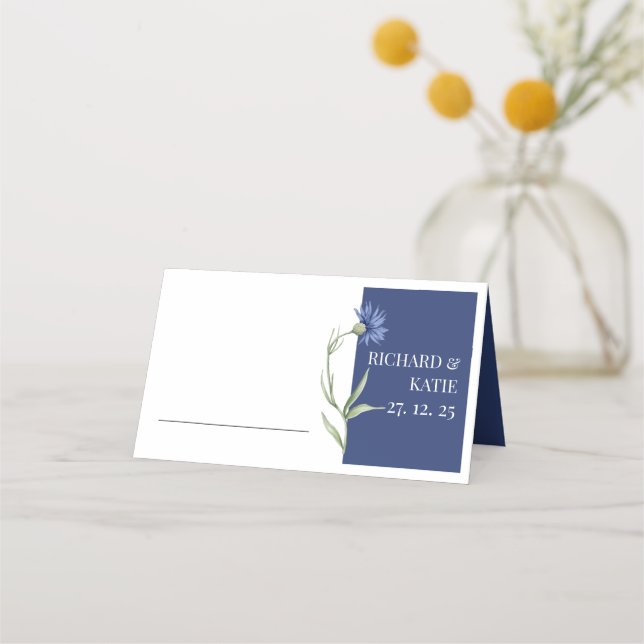 Dusty blue floral Stylish QR Code Wedding Platzkarte (Rückseite)