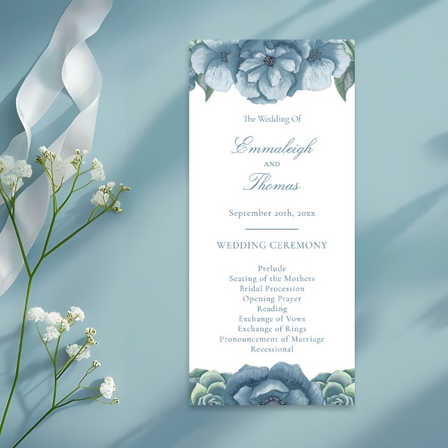 Dusty Blue Floral Succulents Wedding Programm (Von Creator hochgeladen)
