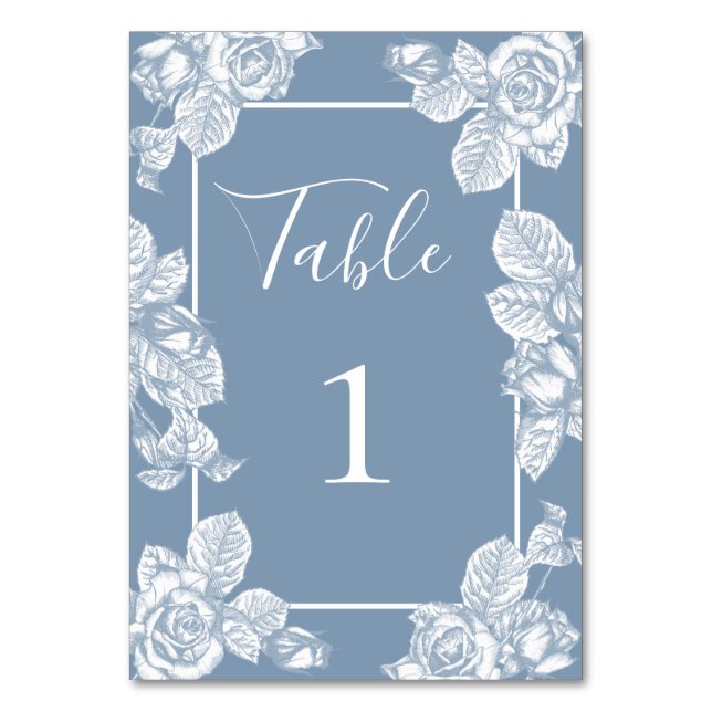 Dusty Blue Floral Tischnummer (Vorderseite)