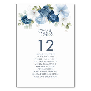 Dusty Blue Floral Tischnummer 12 Hochzeitssitze