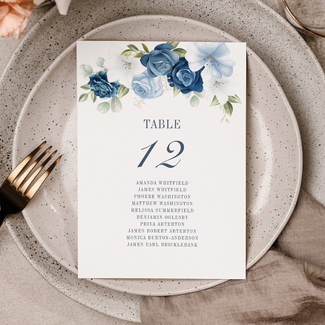 Dusty Blue Floral Tischnummer 12 Seating Chart (Von Creator hochgeladen)