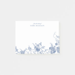 Dusty Blue Floral Toile Chinoiserie Personalisiert Post-it Klebezettel