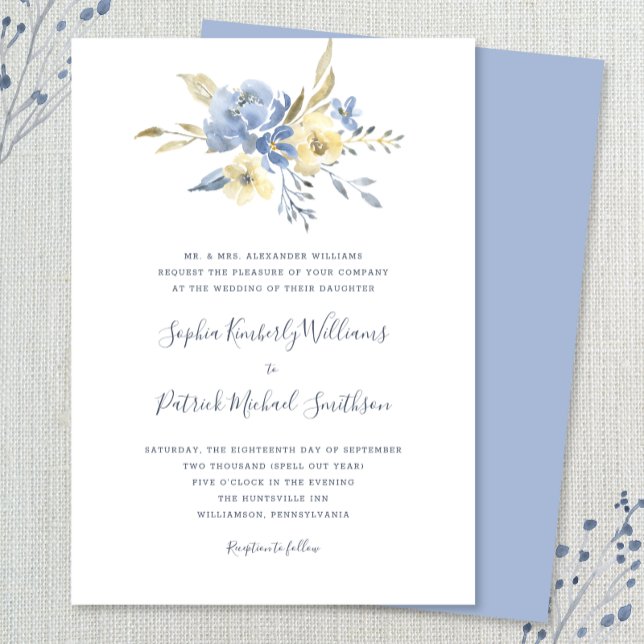 Dusty Blue Floral + traditionelle Formulierung Hoc Einladung (Von Creator hochgeladen)
