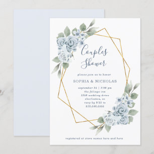 Dusty Blue Floral und Eukalyptus   Dusche Einladung