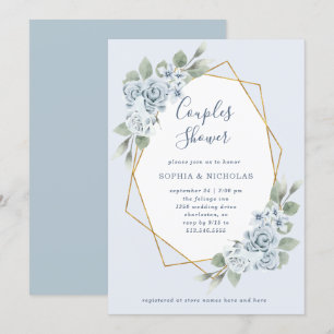 Dusty Blue Floral und Eukalyptus Dusche Einladung