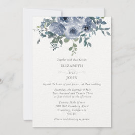 Dusty Blue Floral und Gray Wedding Einladung