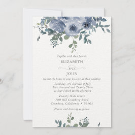 Dusty Blue Floral und Gray Wedding Einladung