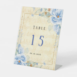 Dusty Blue Floral Vintag Music Tischnummer Sockelschild
