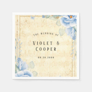 Dusty Blue Floral Vintag Music Wedding Serviette