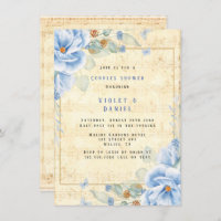 Dusty Blue Floral Vintag Musical Couples Dusche