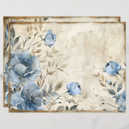 Dusty Blue Floral Vintag Scrapbook Paper