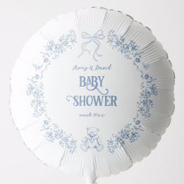 Dusty Blue Floral Vintag Teddy Bear Baby Dusche Ballon
