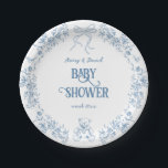 Dusty Blue Floral Vintag Teddy Bear Baby Dusche Pappteller<br><div class="desc">Dusty Blue Whimsical Floral Baby Dusche</div>