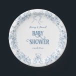 Dusty Blue Floral Vintag Teddy Bear Baby Dusche Pappteller<br><div class="desc">Dusty Blue Whimsical Floral Baby Dusche</div>
