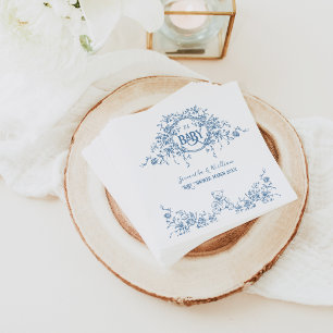 Dusty Blue Floral Vintag Teddy Bear Baby Dusche Serviette