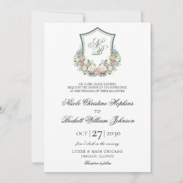 Dusty Blue Floral Wappen Wedding Einladung