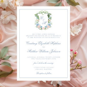 Dusty Blue Floral Wappen Wedding Einladung