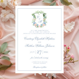 Dusty Blue Floral Wappen Wedding Einladung