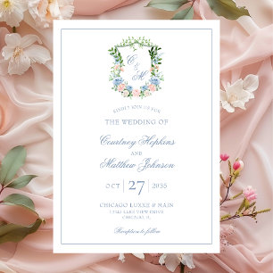 Dusty Blue Floral Wappen Wedding Einladung